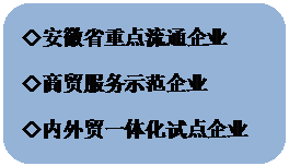 圆角矩形:◇安徽省重点流通企业
◇商贸服务示范企业
◇内外贸一体化试点企业
◇中国连锁经营协会成员企业
◇合肥市高新区达标升规企业

